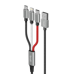 Кабель 3в1 USB to Lightning | USB-C | Micro USB cable Budi 2.4A, 1 м, черный цена и информация | Кабели для телефонов | pigu.lt