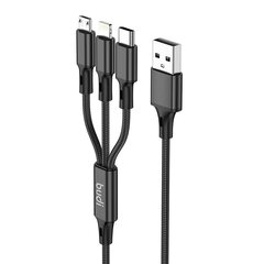 Кабель Budi 3-в-1 USB-USB-C/Lightning/Micro USB, 1 м (черный) цена и информация | Кабели для телефонов | pigu.lt