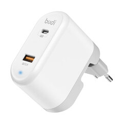 Budi 328E Universal Wall Charger, USB + USB-C, 18W + EU|UK|US Adapters (White) цена и информация | Зарядные устройства для телефонов | pigu.lt