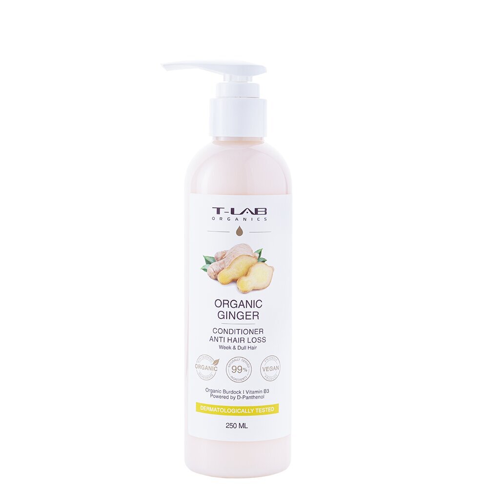 Kondicionierius su imbierų ekstraktu silpniems plaukams T-LAB Organic ginger anti-hair loss conditioner, 250 ml kaina ir informacija | Priemonės plaukų stiprinimui | pigu.lt