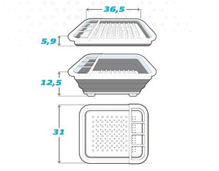 Sulankstoma virtuvinė džiovykla Aktive, 36,5x12,5x31 cm, pilka kaina ir informacija | Virtuvės įrankiai | pigu.lt