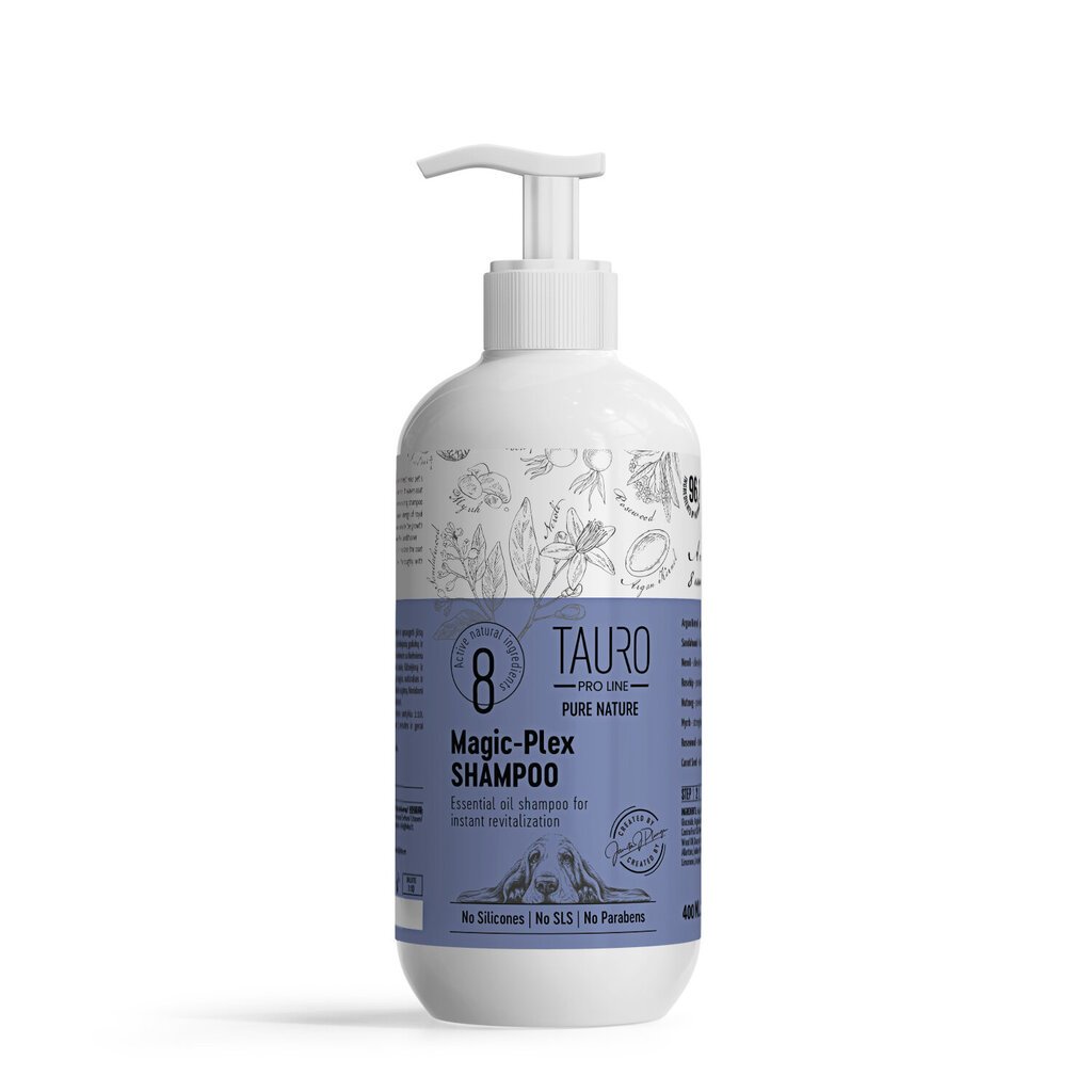 Šunų ir kačių kailį atkuriantis šampūnas Tauro Pro Line Pure Nature Magic-Plex, 400 ml цена и информация | Kosmetinės priemonės gyvūnams | pigu.lt