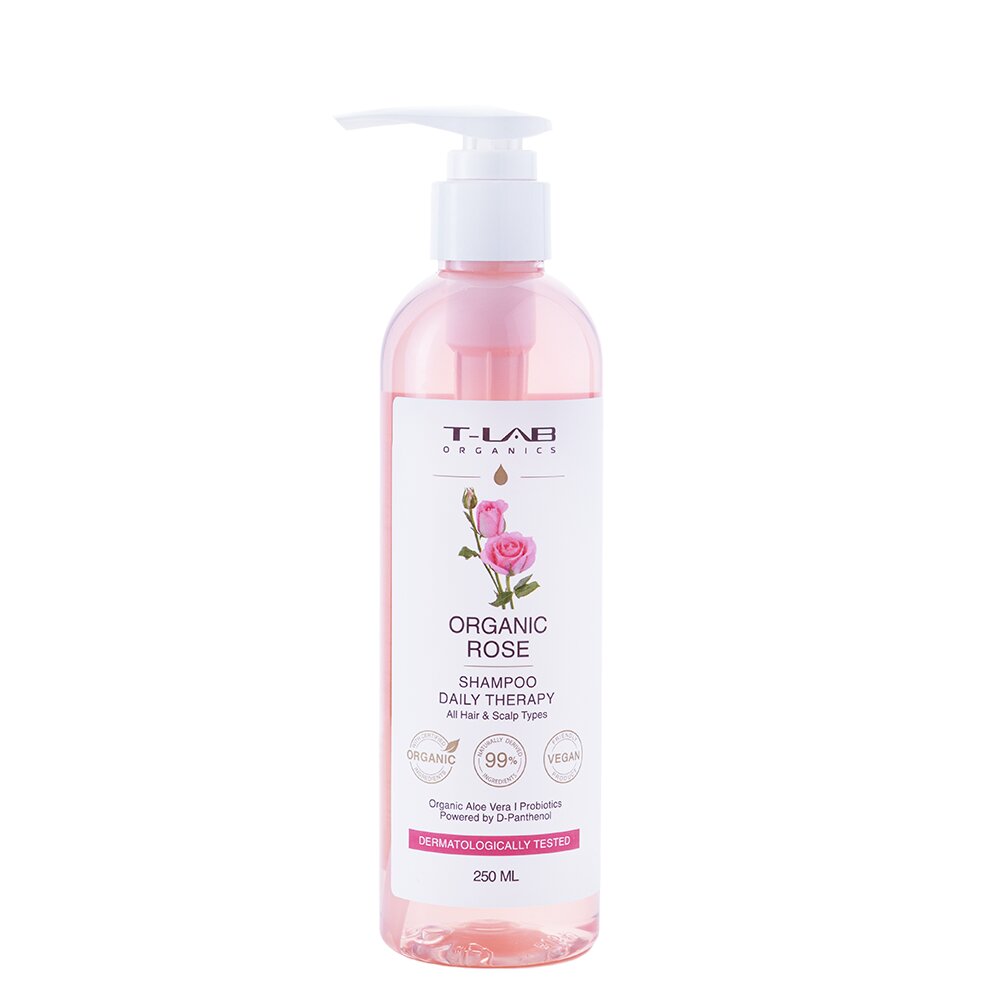 Šampūnas visų tipų galvos odai ir plaukams T-LAB Organic Rose Daily, 250ml цена и информация | Šampūnai | pigu.lt