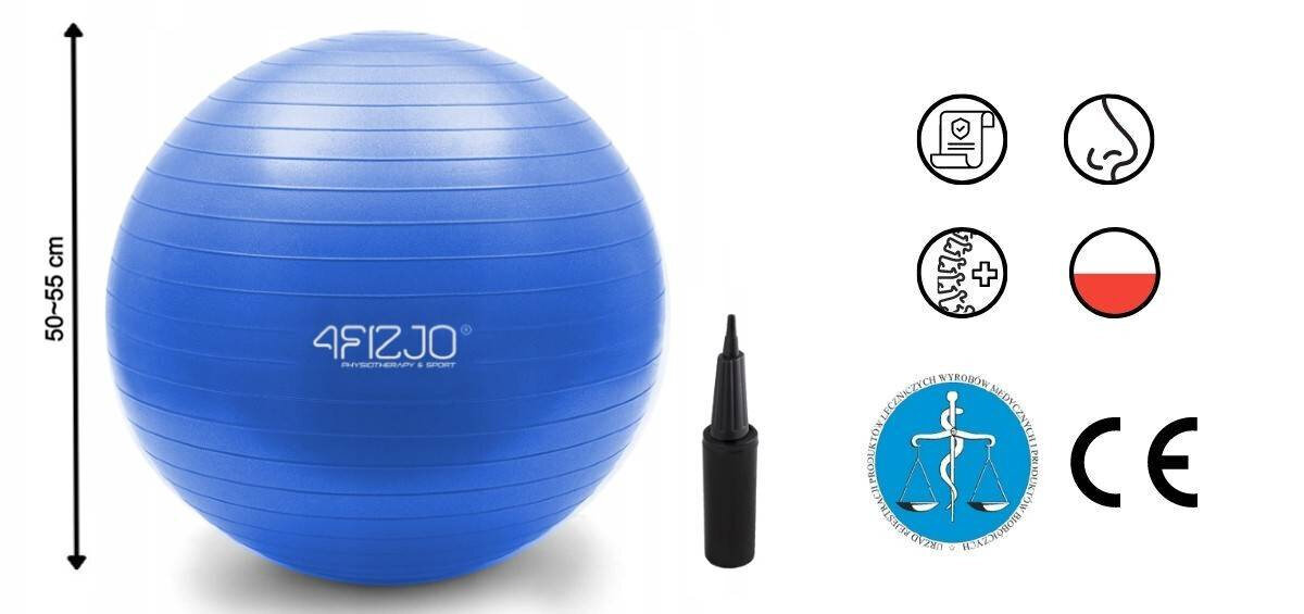Pripučiamas gimnastikos kamuolys 4Fizjo, 65 cm, mėlynas kaina ir informacija | Gimnastikos kamuoliai | pigu.lt