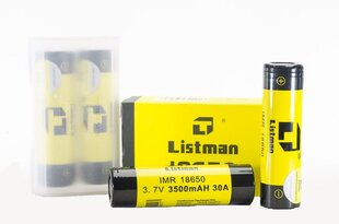 Akuuliatorius Listman IMR 18650, 3.7V, 3500mAh, 30A, 2 vnt. kaina ir informacija | Akumuliatoriai | pigu.lt