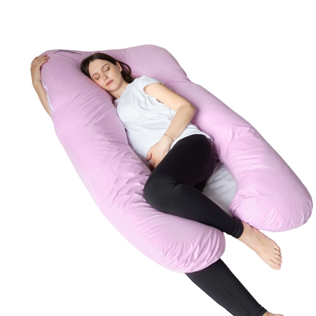 U-formos miego ir maitinimo pagalvė nėščiosioms, rožinė, 100x150cm цена и информация | Maitinimo pagalvės | pigu.lt