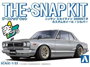 Сборная модель Aoshima - The Snap Kit Nissan Skyline 2000GT-R Custom Wheel / Silver, 1/32, 06470 цена и информация | Конструкторы и кубики | pigu.lt