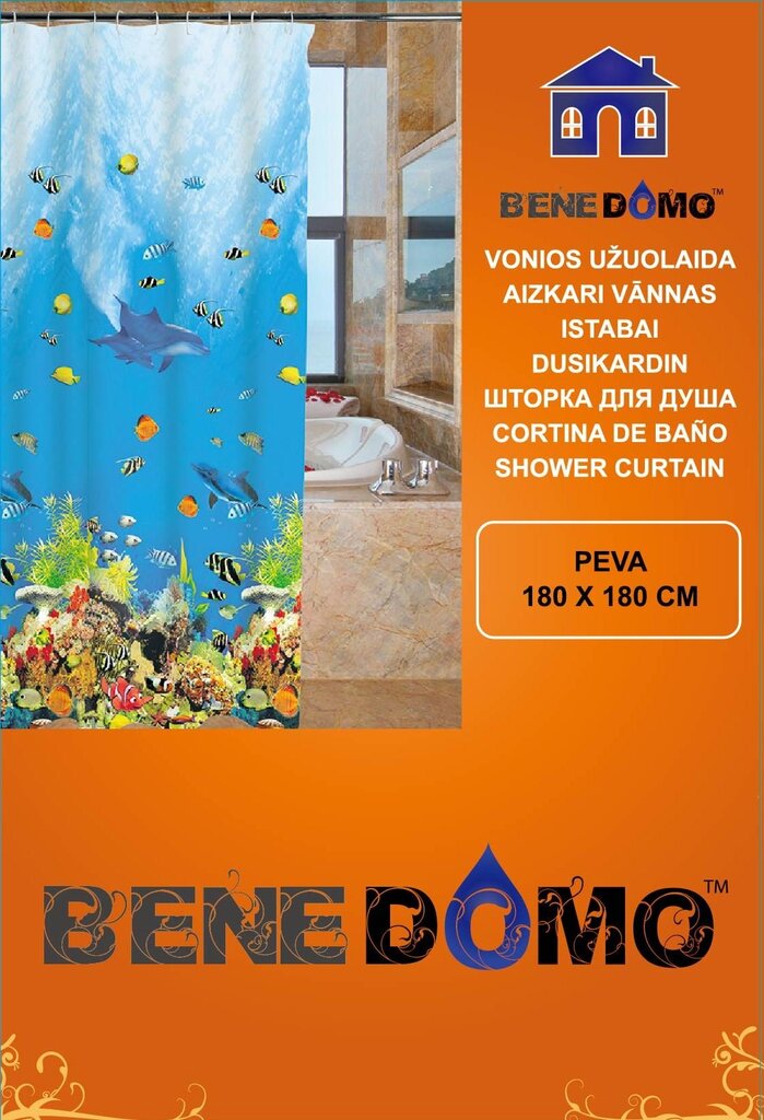 PEVA vonios užuolaida 180x180 cm "Benedomo", Akvariumas kaina ir informacija | Vonios kambario aksesuarai | pigu.lt