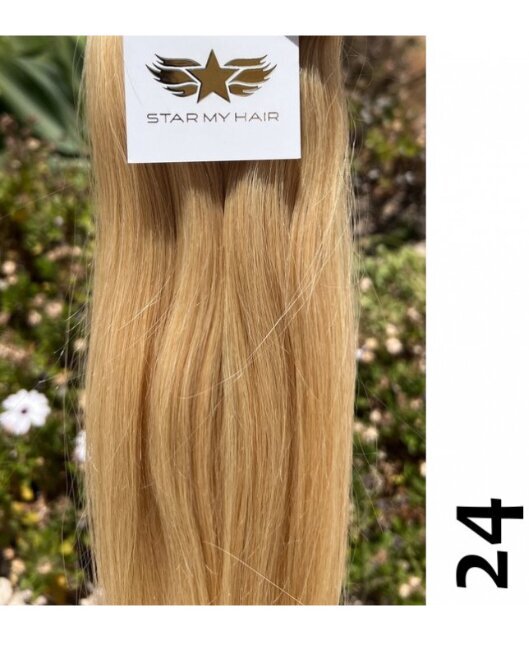 Natūralūs prisegami šviesaus aukso blond spalvos plaukų tresai Remy 6 dalių, 24 nr. kaina ir informacija | Plaukų aksesuarai | pigu.lt