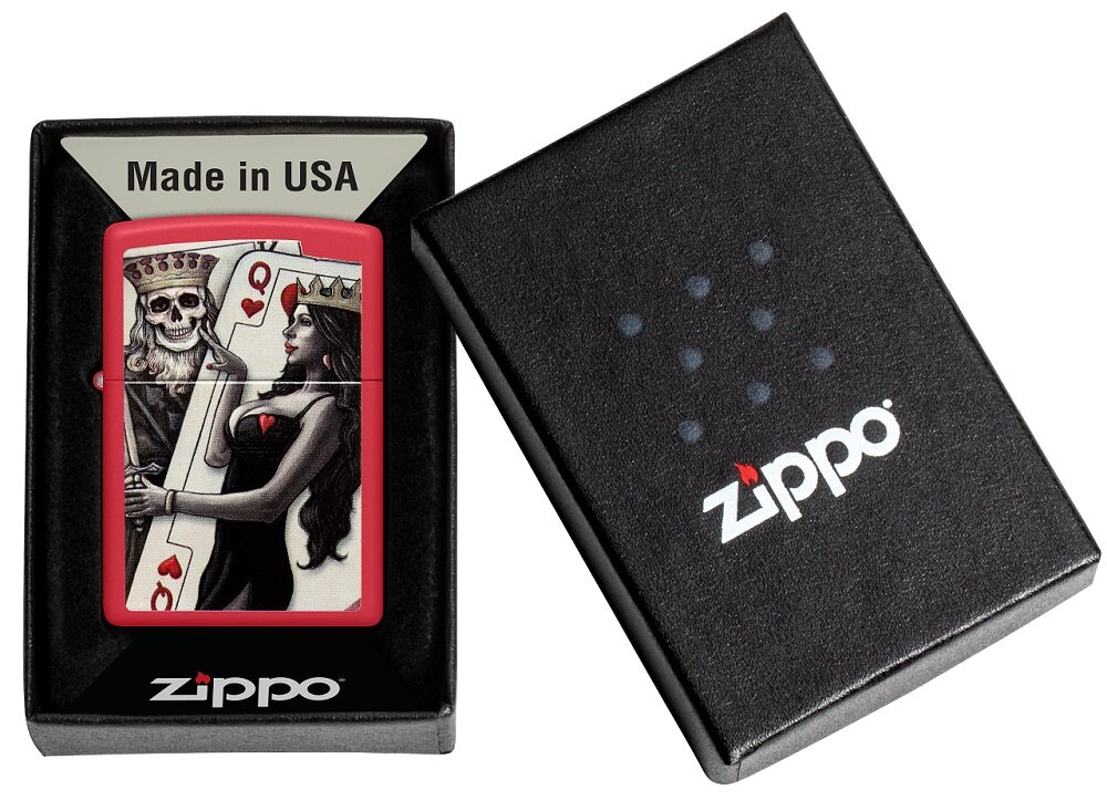 Žiebtuvėlis Zippo 48624 Skull King Queen Beauty, raudonas kaina ir informacija | Žiebtuvėliai ir priedai | pigu.lt