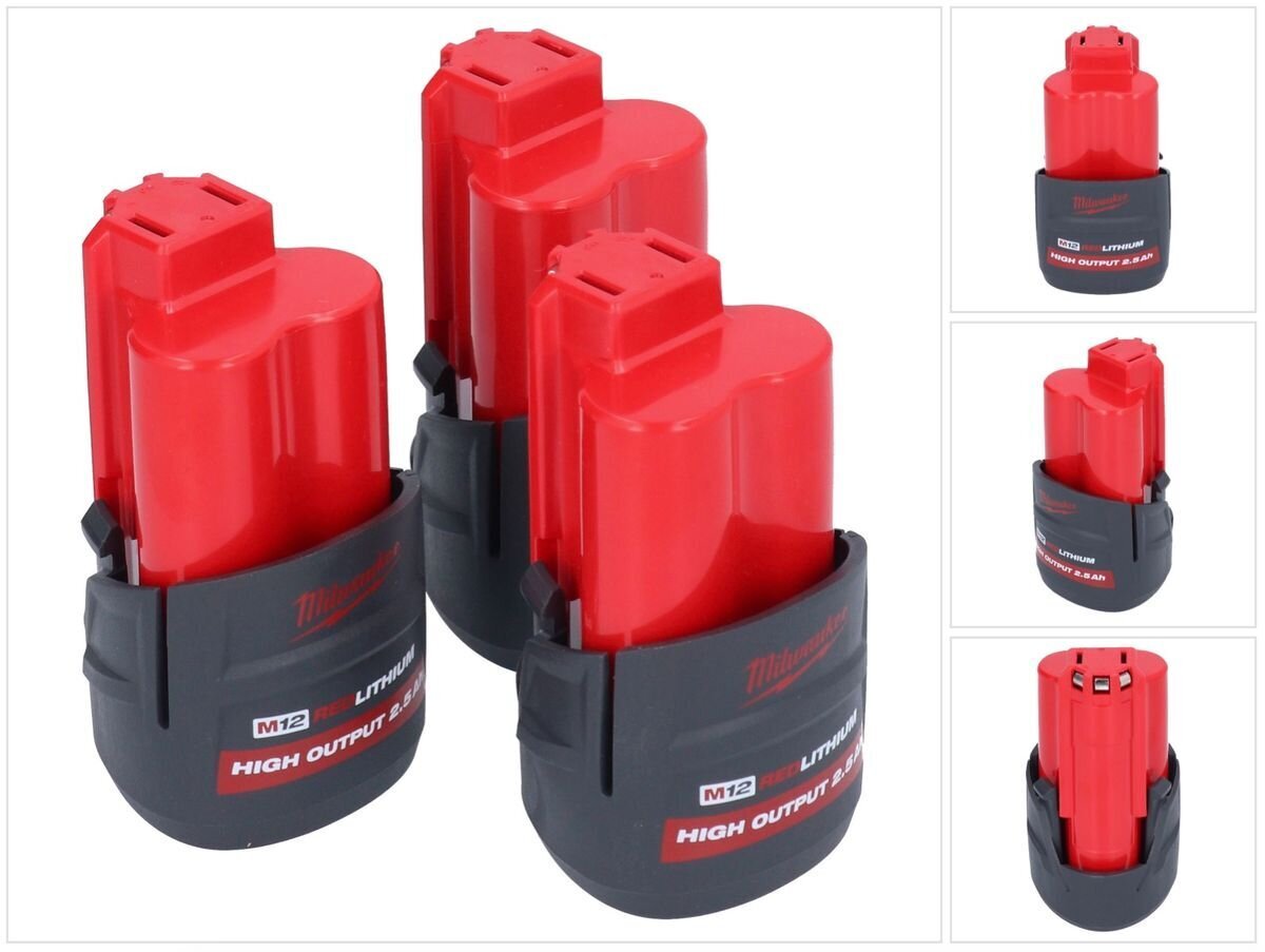 Akumuliatorių rinkinys Milwaukee 3x M12 HB2.5 High Output 12 V 2.5 Ah / 2500 mAh Li-Ion baterija kaina ir informacija | Suktuvai, gręžtuvai | pigu.lt