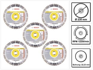 Набор алмазных резных дисков Bosch Best for Universal 230 x 22,23 мм цена и информация | Механические инструменты | pigu.lt