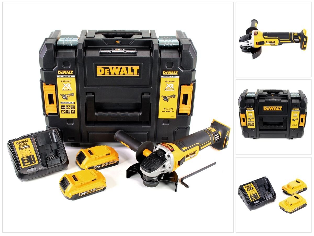 DeWalt DCG 405 D2 akumuliatorinis kampinis šlifuoklis 18V 125mm + 2x akumuliatoriai 2,0Ah + įkroviklis + TSTAK цена и информация | Šlifuokliai | pigu.lt