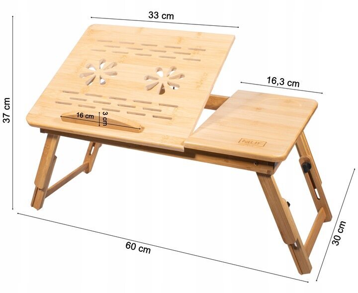 Nešiojamojo kompiuterio staliukas Muf-Art, 60x30 cm, smėlio цена и информация | Kompiuteriniai, rašomieji stalai | pigu.lt