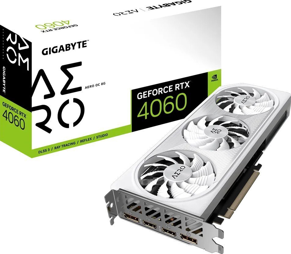 Gigabyte GeForce RTX 4060 Aero OC GV-N4060AEROOC-8GD kaina ir informacija | Vaizdo plokštės (GPU) | pigu.lt
