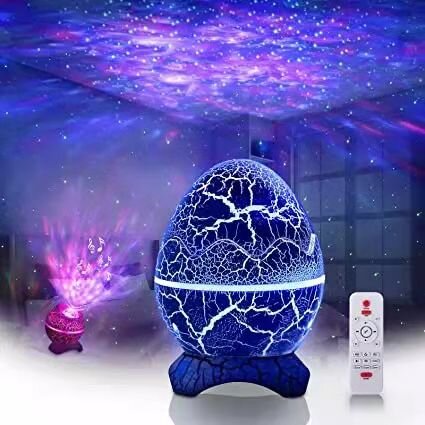 Galaktikų ir žvaigždžių projektorius Dinozauro kiaušinis su Bluetooth garsiakalbiu, mėlynas kaina ir informacija | Dekoracijos šventėms | pigu.lt