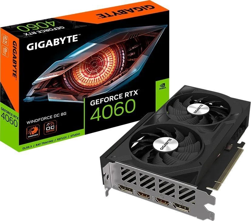 Gigabyte GeForce RTX 4060 Windforce OC GV-N4060WF2OC-8GD kaina ir informacija | Vaizdo plokštės (GPU) | pigu.lt