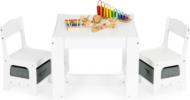 Medinis stalo ir kėdžių komplektas vaikams Ecotoys, baltas kaina ir informacija | Vaikiškos kėdutės ir staliukai | pigu.lt