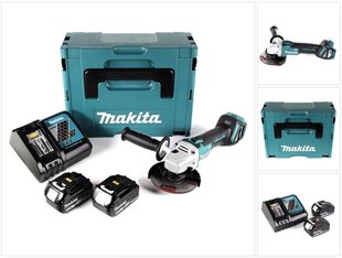 Аккумуляторная угловая шлифовальная машина Makita 18 В 125 мм + 2 аккумулятора 5,0Ач + зарядное устройство цена и информация | Шлифовальные машины | pigu.lt