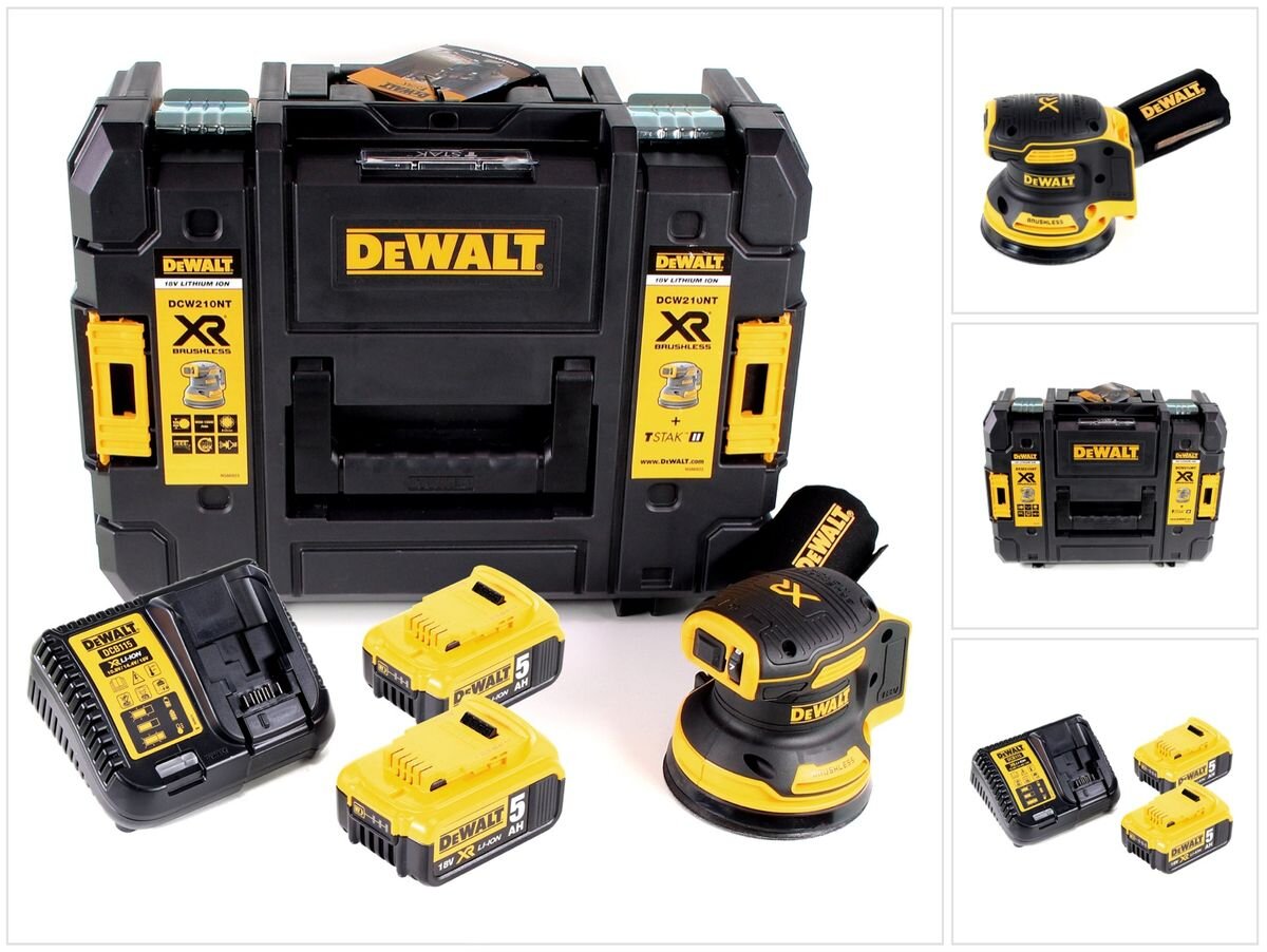 DeWalt DCW 210 P2 akumuliatorinis orbitinis šlifuoklis 18V 12 000 aps./min 125mm + 2x baterijos 5,0 Ah + 1x greitas įkroviklis TSTAK цена и информация | Šlifuokliai | pigu.lt