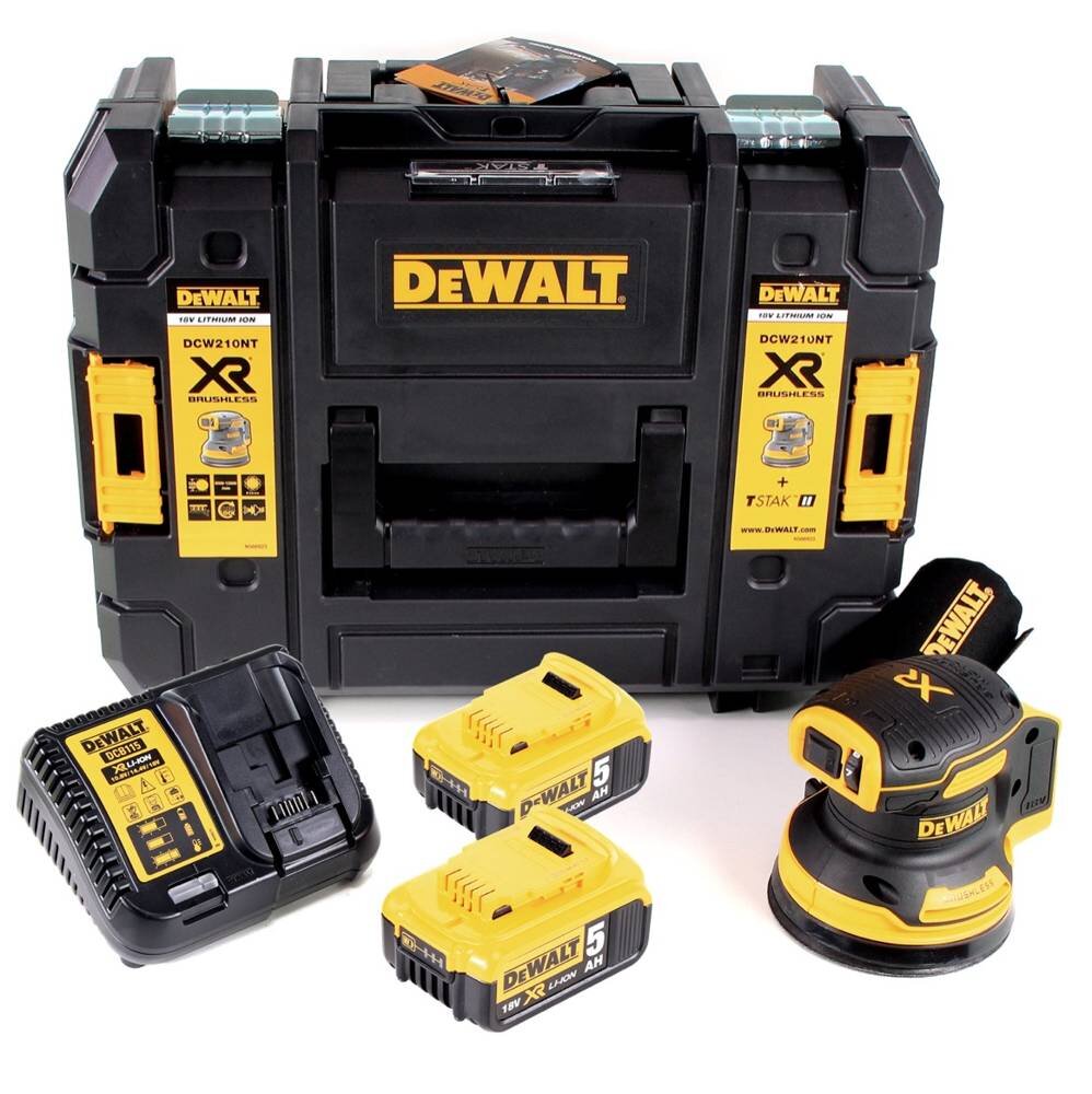 DeWalt DCW 210 P2 akumuliatorinis orbitinis šlifuoklis 18V 12 000 aps./min 125mm + 2x baterijos 5,0 Ah + 1x greitas įkroviklis TSTAK цена и информация | Šlifuokliai | pigu.lt