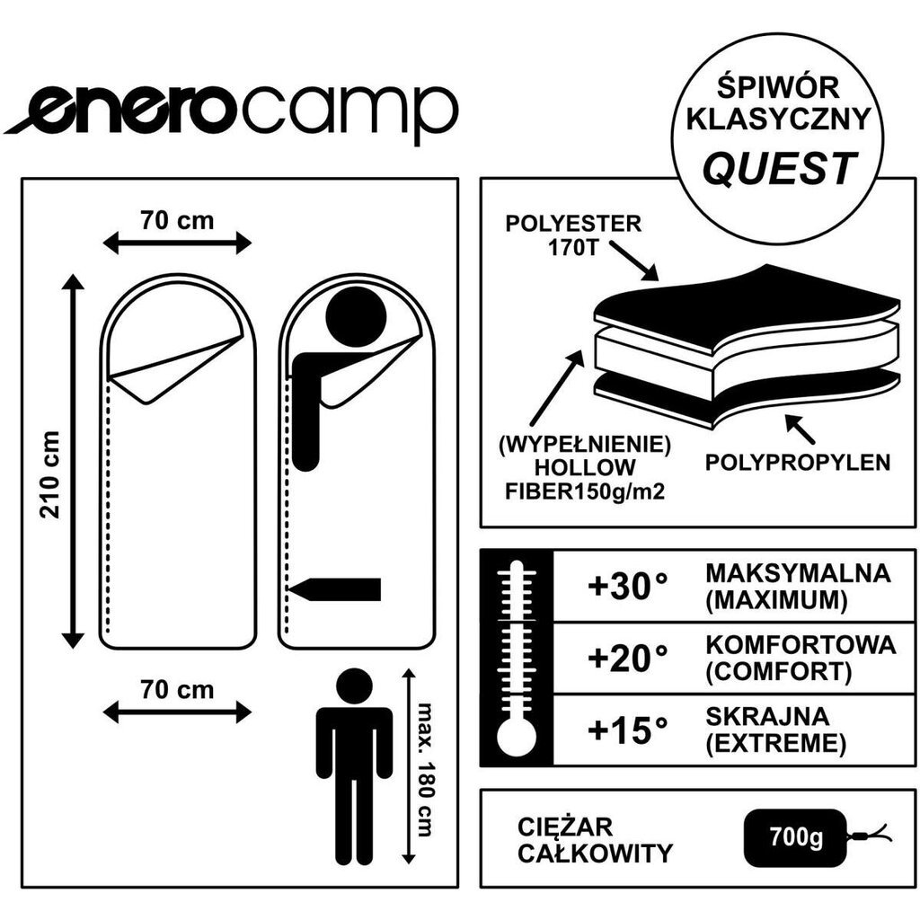 Miegmaišis Enero Camp Quest, 210x70 cm, žalias kaina ir informacija | Miegmaišiai | pigu.lt