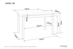 Valgomojo stalas Signal Adam 120, juodas/rudas kaina ir informacija | Virtuvės ir valgomojo stalai, staliukai | pigu.lt