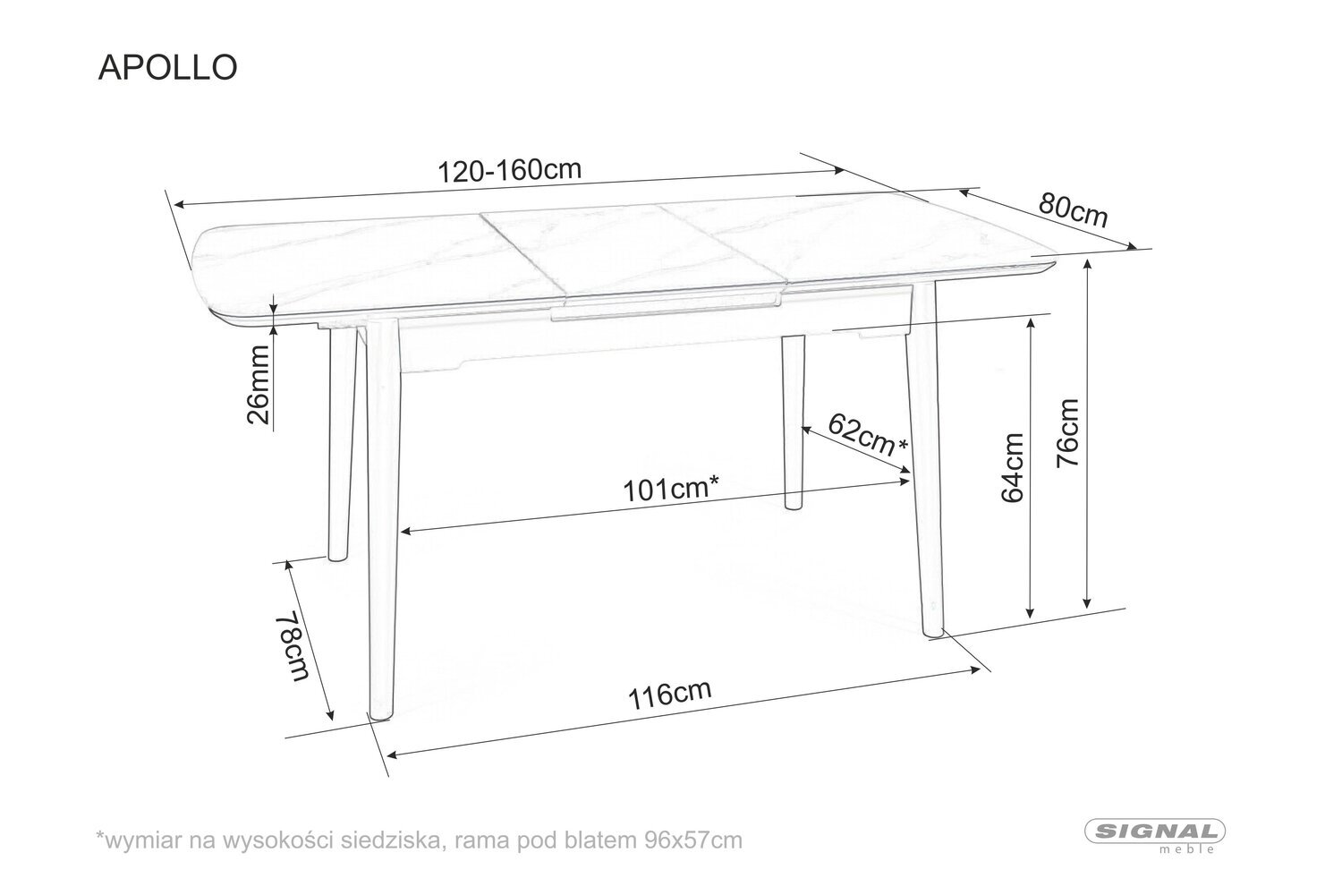Valgomojo stalas Signal Apollo, juodas/baltas kaina ir informacija | Virtuvės ir valgomojo stalai, staliukai | pigu.lt