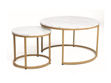 2-jų kavos staliukų komplektas Signal Dion, baltas/auksinės spalvos kaina ir informacija | Kavos staliukai | pigu.lt
