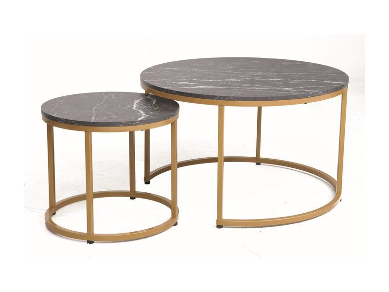 2-jų kavos staliukų komplektas Signal Dion, juodas/auksinės spalvos kaina ir informacija | Kavos staliukai | pigu.lt