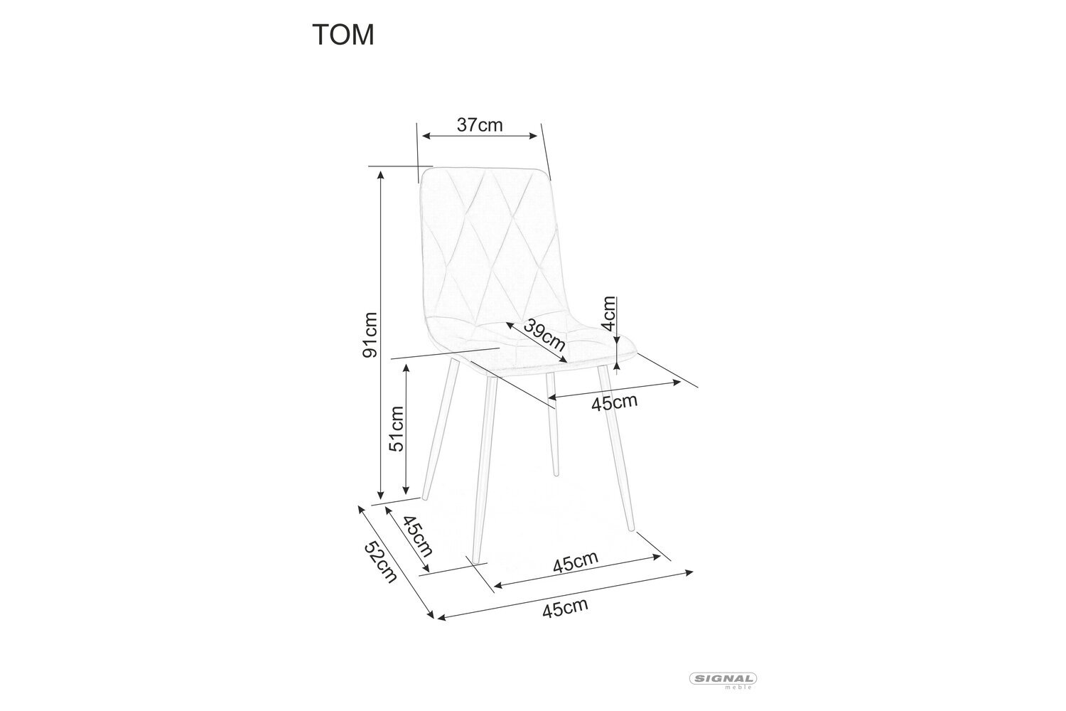 4-ių valgomojo kėdžių komplektas Signal Tom Velvet, juodas kaina ir informacija | Virtuvės ir valgomojo kėdės | pigu.lt