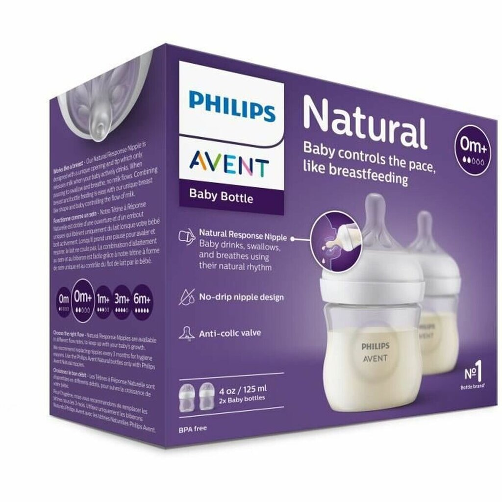 Kūdikio buteliukas Philips Natural Response, 0 mėn+, 125 ml цена и информация | Buteliukai kūdikiams ir jų priedai | pigu.lt