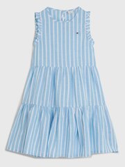 Платье TOMMY HILFIGER Striped Hemp Ruffle Medium Blue Stripe 540125231, синее цена и информация | Платья для девочек | pigu.lt