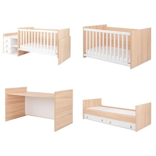 Lovytė 4 in 1 KikkaBoo Lorena, 60 x 120 cm, ruda/balta kaina ir informacija | Kūdikių lovytės | pigu.lt