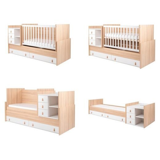 Lovytė 4 in 1 KikkaBoo Lorena, 60 x 120 cm, ruda/balta kaina ir informacija | Kūdikių lovytės | pigu.lt