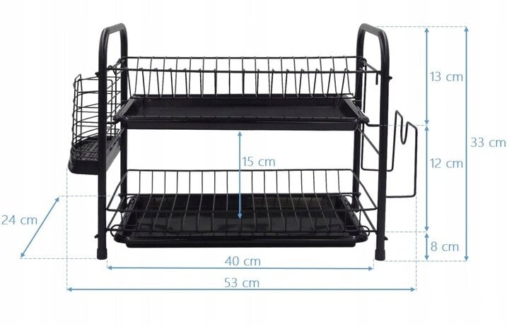 Dviejų pakopų indų džiovintuvas, 48 x 24 x 33 cm цена и информация | Virtuvės įrankiai | pigu.lt