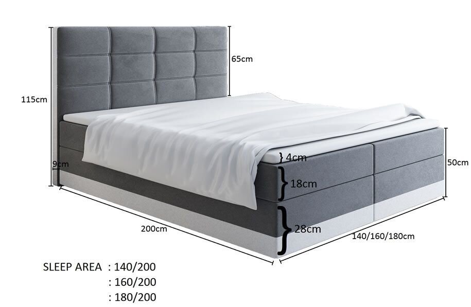 Kontinentinė lova Ake, 180x200 cm kaina ir informacija | Lovos | pigu.lt