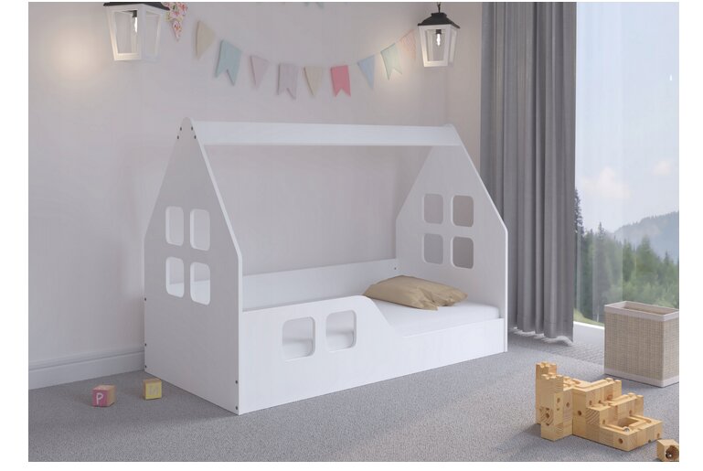 Vaikiška lova Safe Low House, 74x144 cm, balta kaina ir informacija | Vaikiškos lovos | pigu.lt