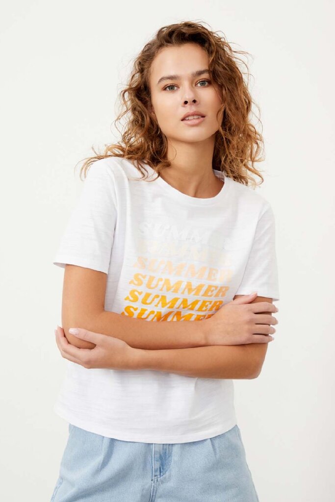 Marškinėliai moterims Xint 602127BEYAZ, balti kaina ir informacija | Marškinėliai moterims | pigu.lt