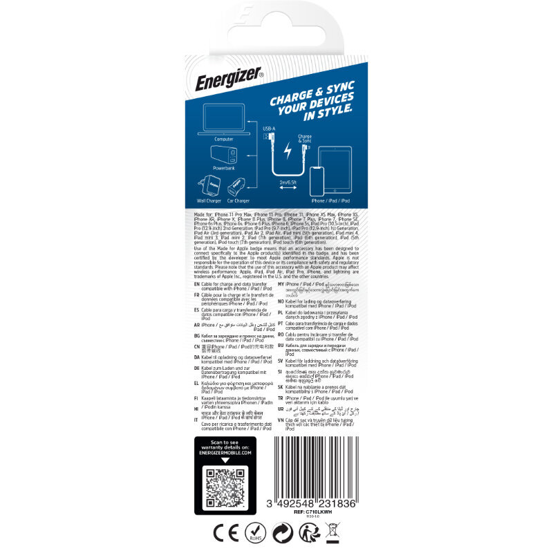 Energizer Ultimate C710LKWH kaina ir informacija | Laidai telefonams | pigu.lt