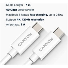 Canyon USB-C, 1 m kaina ir informacija | Kabeliai ir laidai | pigu.lt