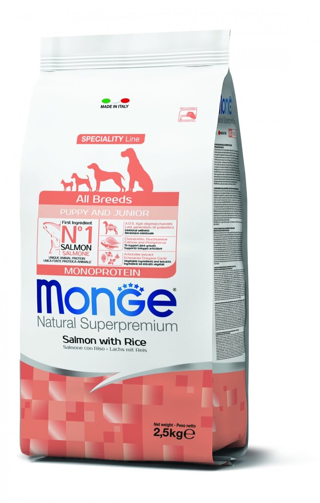 Monge Dry Dog Special Line visų veislių jauniems šuniukams su lašiša ir ryžiais, 2,5 kg kaina ir informacija | Sausas maistas šunims | pigu.lt