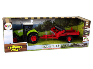 Vaikiškas traktorius Lean toys, su raudona priekaba kaina ir informacija | Žaislai berniukams | pigu.lt