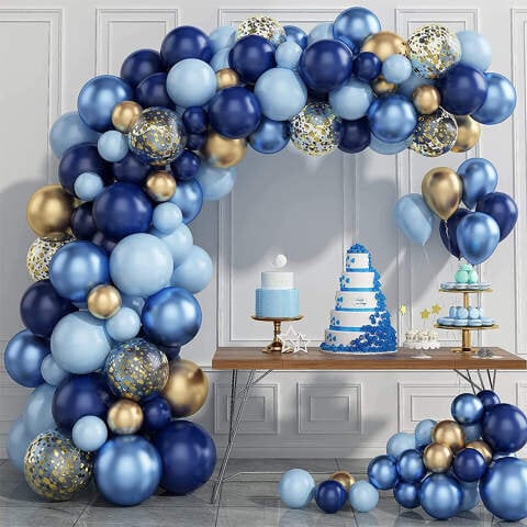 Balionų rinkinys Macaron Blue Gold Theme, 133 vnt. цена и информация | Balionai | pigu.lt