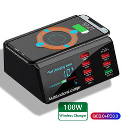 Charging station X9 - 7xUSB + Type C - 100W PD QC 3.0 + induction charging цена и информация | Зарядные устройства для телефонов | pigu.lt