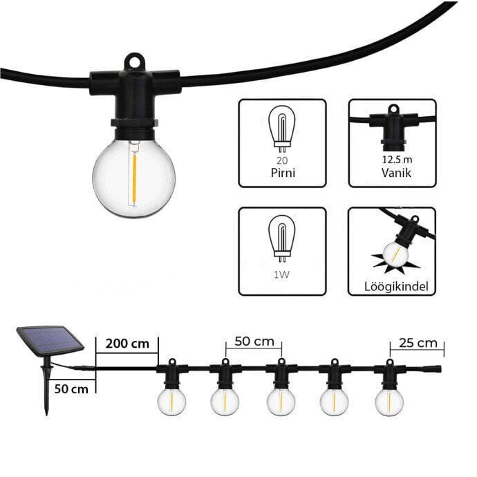Lauko lempučių girlianda su saulės baterija Tonro Perl, 12.25m kaina ir informacija | Girliandos | pigu.lt