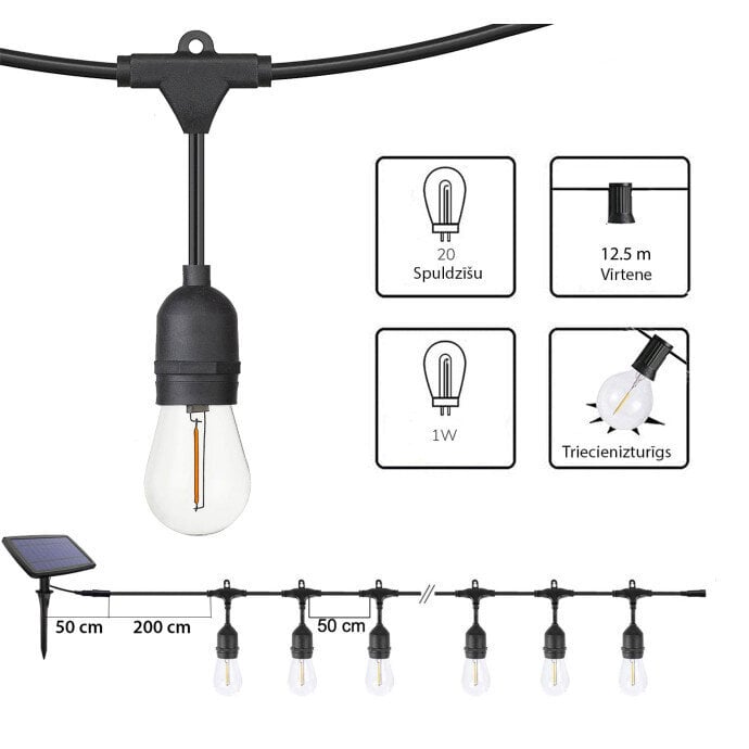 Lauko lempučių girlianda su saulės baterija Tonro Drop, 12.25m kaina ir informacija | Girliandos | pigu.lt