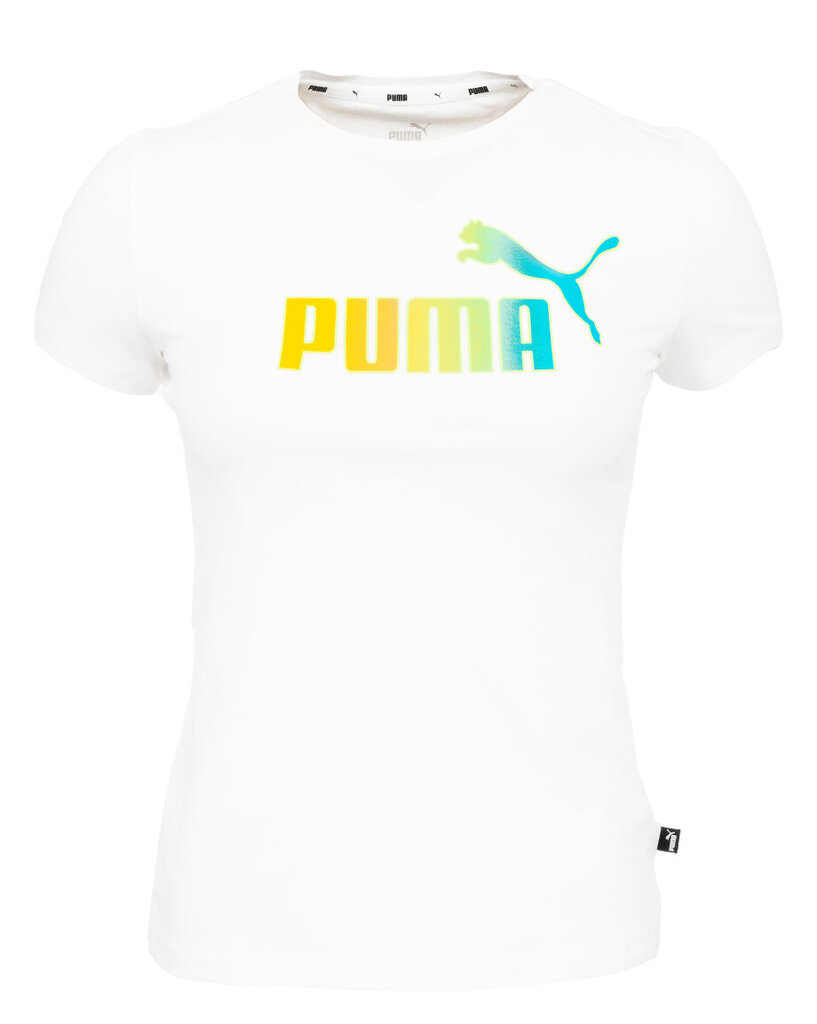 Marškinėliai PUMA ESS+ Bleach Logo Tee G mergaitėms, balti kaina ir informacija | Marškinėliai mergaitėms | pigu.lt