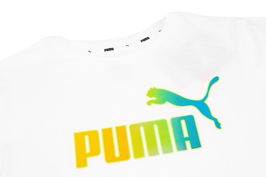 Marškinėliai PUMA ESS+ Bleach Logo Tee G mergaitėms, balti цена и информация | Marškinėliai mergaitėms | pigu.lt