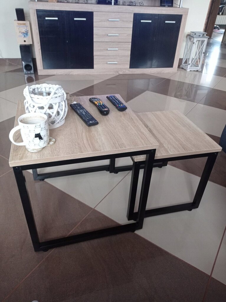 2-jų kavos staliukų komplektas SoBuy, rudas/juodas kaina ir informacija | Kavos staliukai | pigu.lt